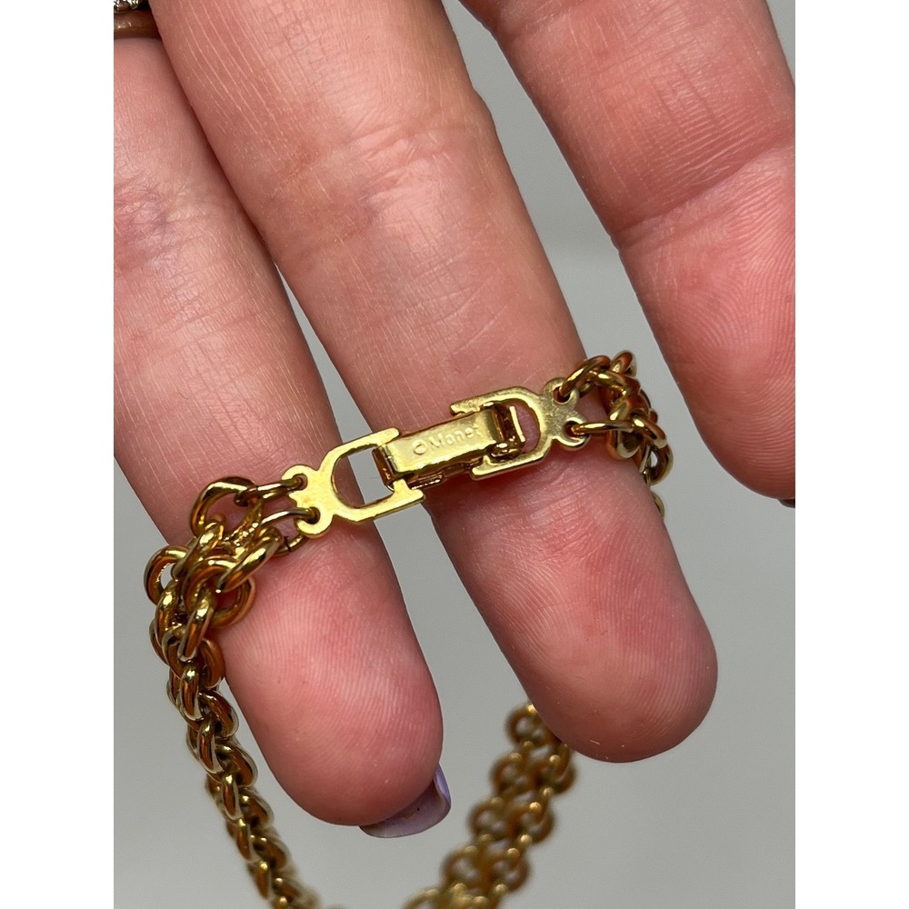 Monet Vintage Gold Tone Double Link Chain Bracelet 7.5 Inch Fold Over Clasp - Picture 4 of 5